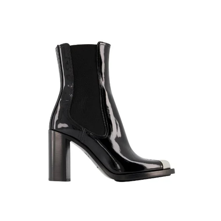 Czarne Skórzane Buty, Obcas 10 cm, Punktowy Nosek Alexander McQueen