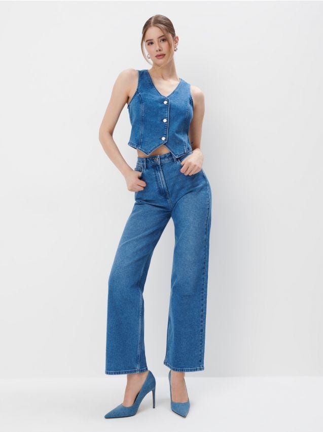 Mohito - Jeansy wide leg - niebieski