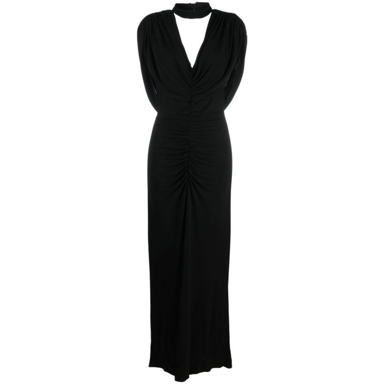 Czarna sukienka z długim drapowaniem Alberta Ferretti