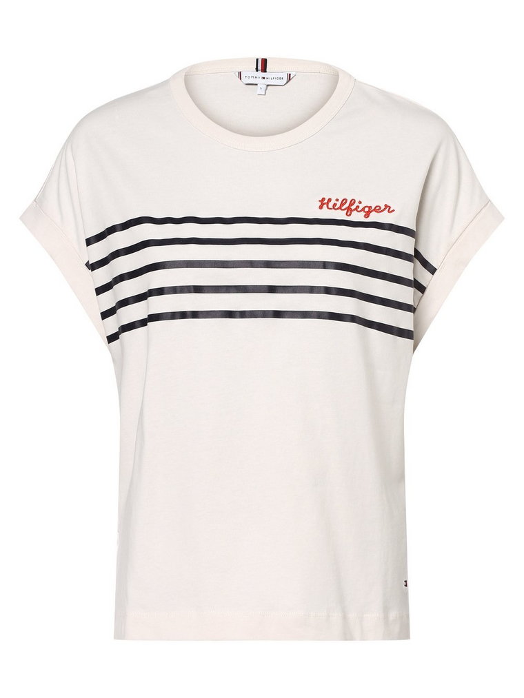 Tommy Hilfiger - T-shirt damski, beżowy|biały|wielokolorowy