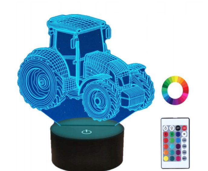 Lampka Nocna 3D Led Traktor Pilot Imię Grawer