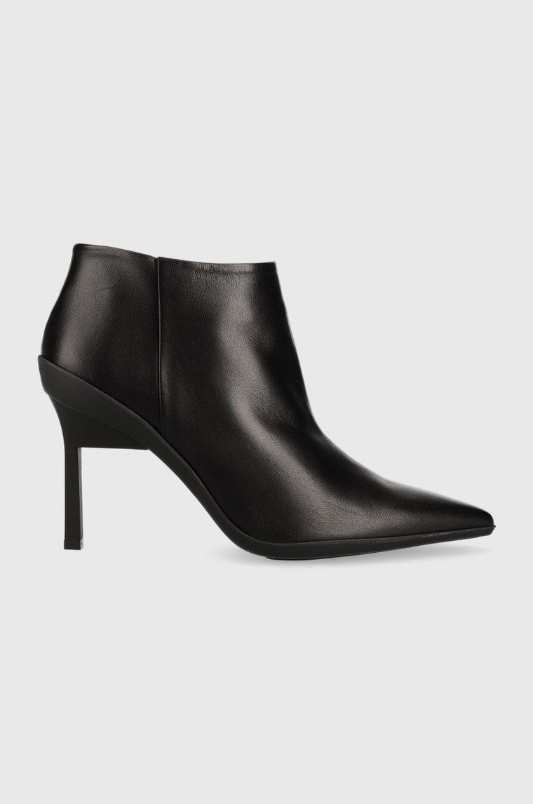 Calvin Klein botki skórzane WRAP STILETTO ANKLE damskie kolor czarny na szpilce HW0HW01600