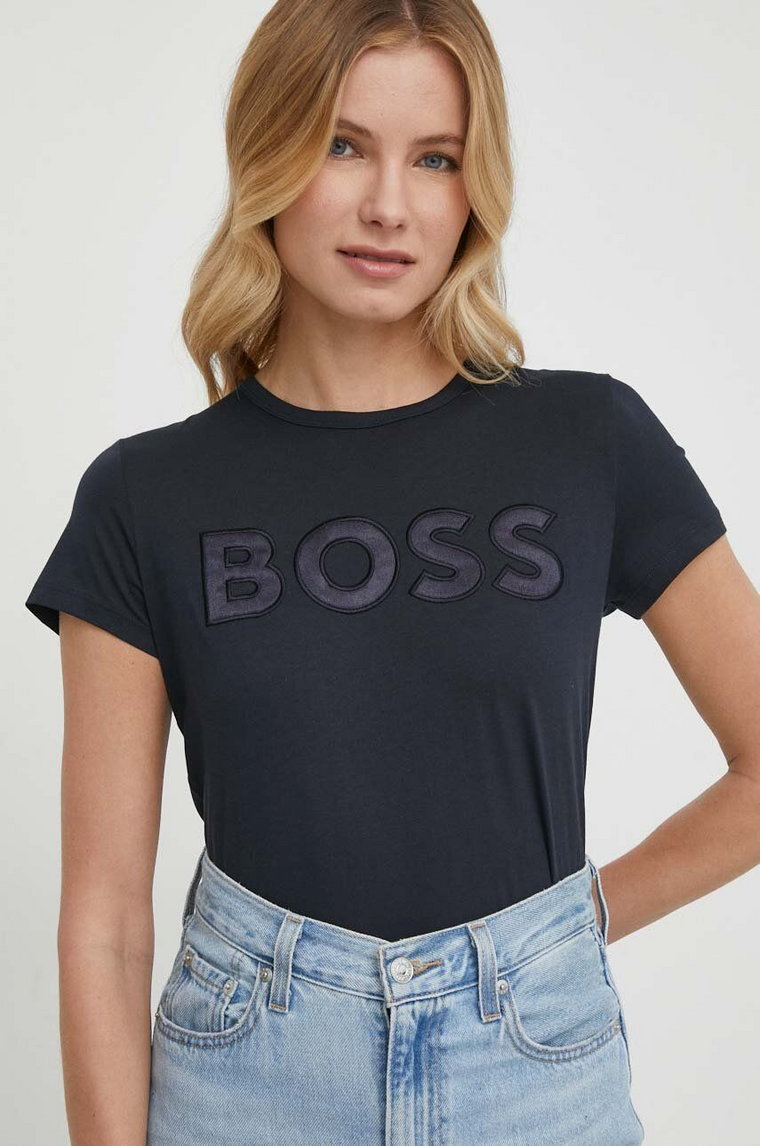 BOSS t-shirt bawełniany damski kolor granatowy