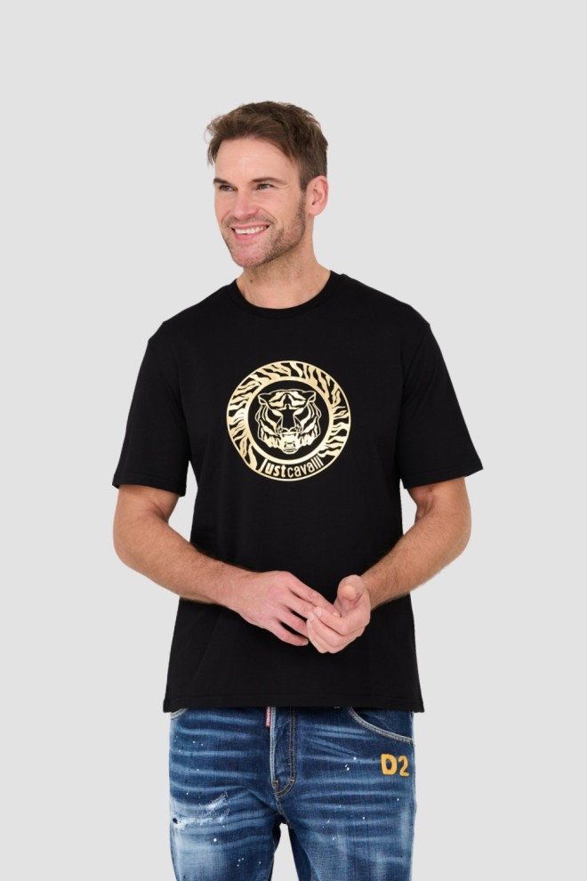 JUST CAVALLI Czarny t-shirt T-round Gold