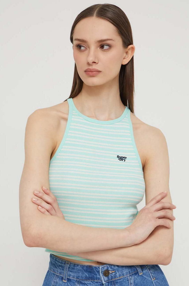 Superdry top bawełniany kolor zielony