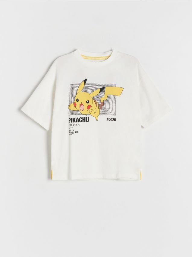 Reserved - T-shirt oversize Pokémon - złamana biel
