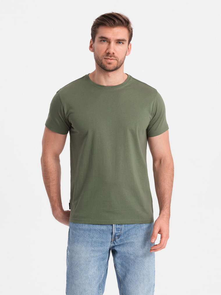 T-shirt męski klasyczny bawełniany BASIC - khaki V6 OM-TSBS-0146