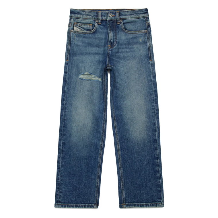 Średnio niebieskie proste jeansy z przetarciami - 2001 D-Macro Diesel