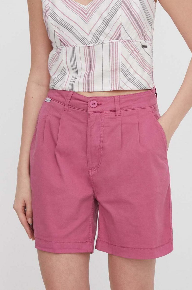 Pepe Jeans szorty VANIA damskie kolor różowy gładkie high waist PL801094