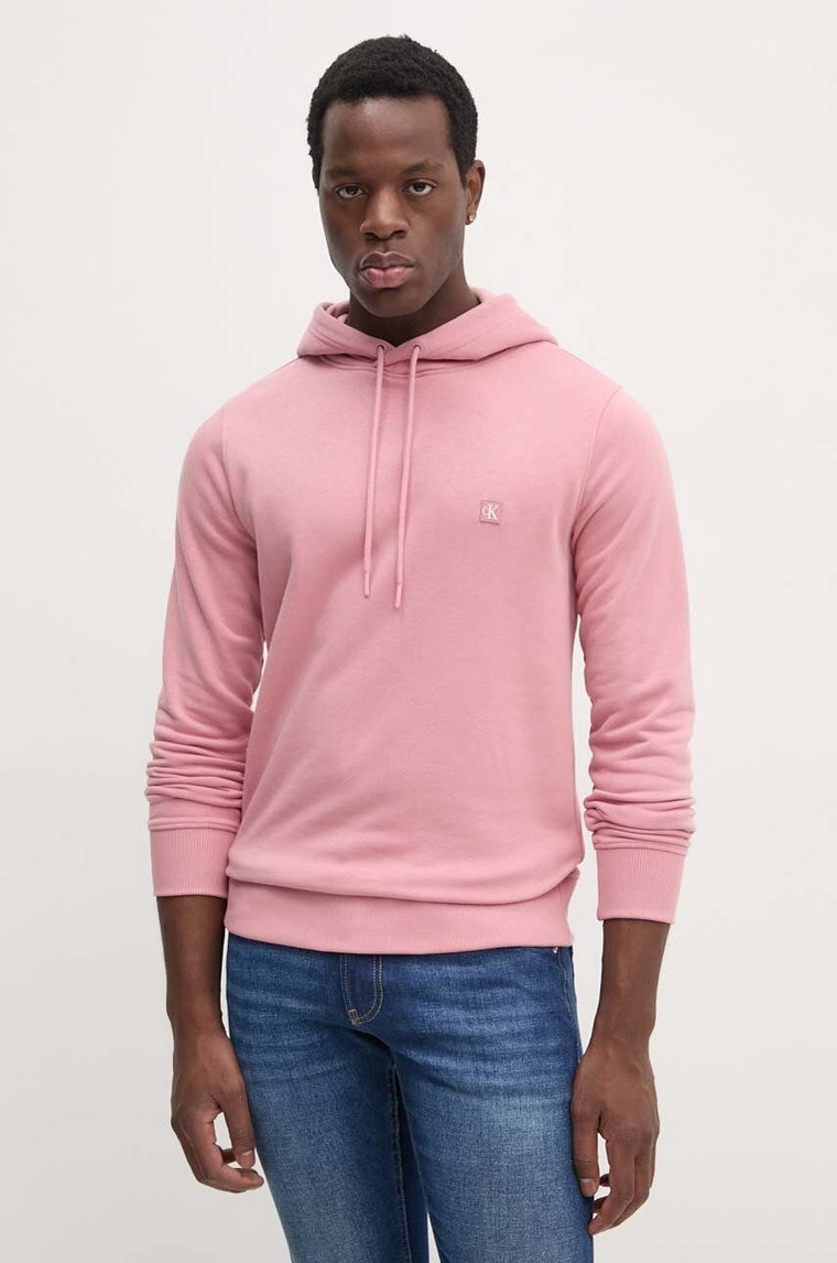 Calvin Klein Jeans bluza męska kolor różowy z kapturem gładka J30J325149