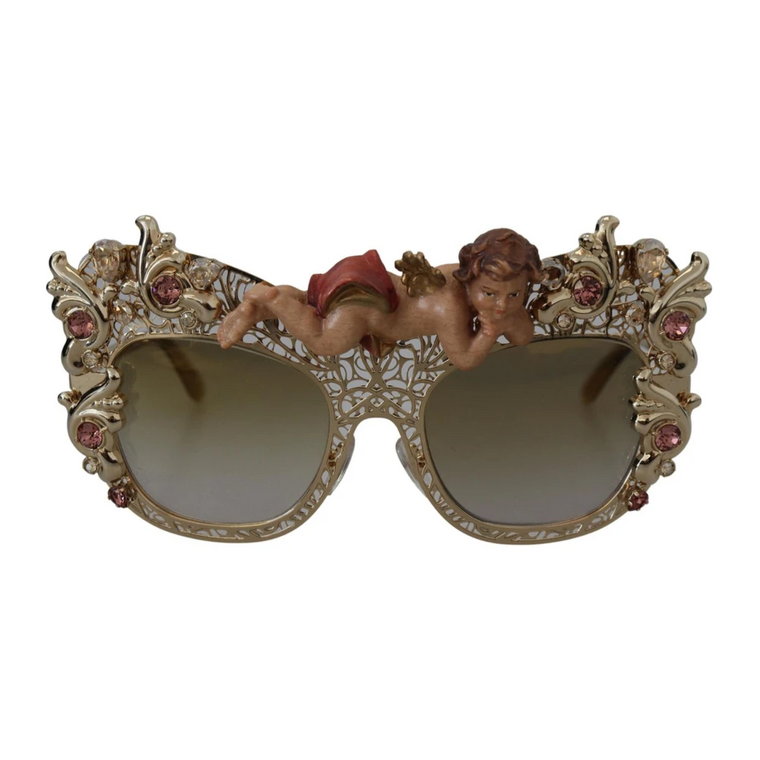 Limitowana Edycja Okularów Przeciwsłonecznych z Złotą Ramką i Brązowymi Soczewkami Dolce & Gabbana