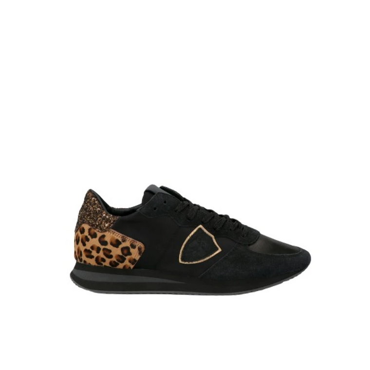 Czarne i Leopardowe Sneakersy Tropez Philippe Model