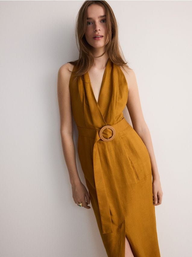 Reserved - Sukienka z ozdobną klamrą - brązowy