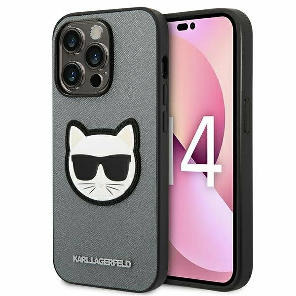 Karl Lagerfeld KLHCP14XSAPCHG iPhone 14 Pro Max 6,7" hardcase srebrny/silver Saffiano Choupette Head Patch