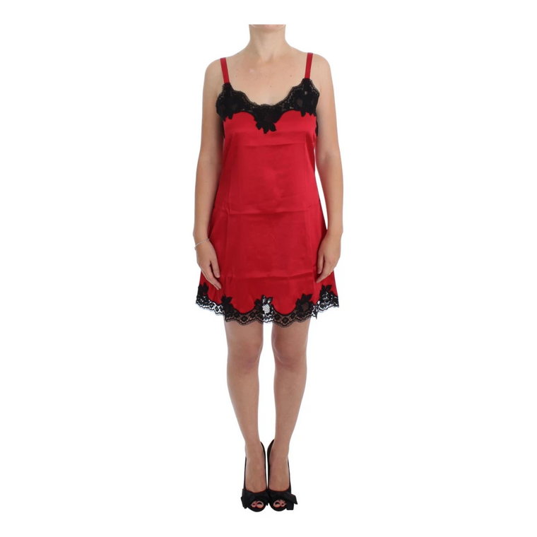 Red Black Silk Lace Dress Lingerie Dolce & Gabbana