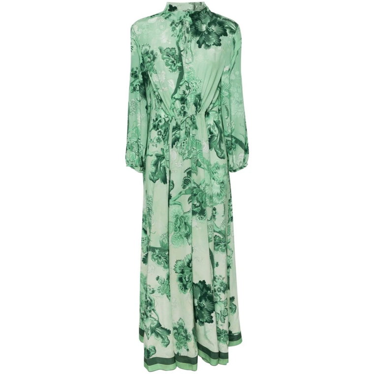 Zielona Sukienka z Jedwabiu z Kwiatowym Wzorem F.r.s For Restless Sleepers