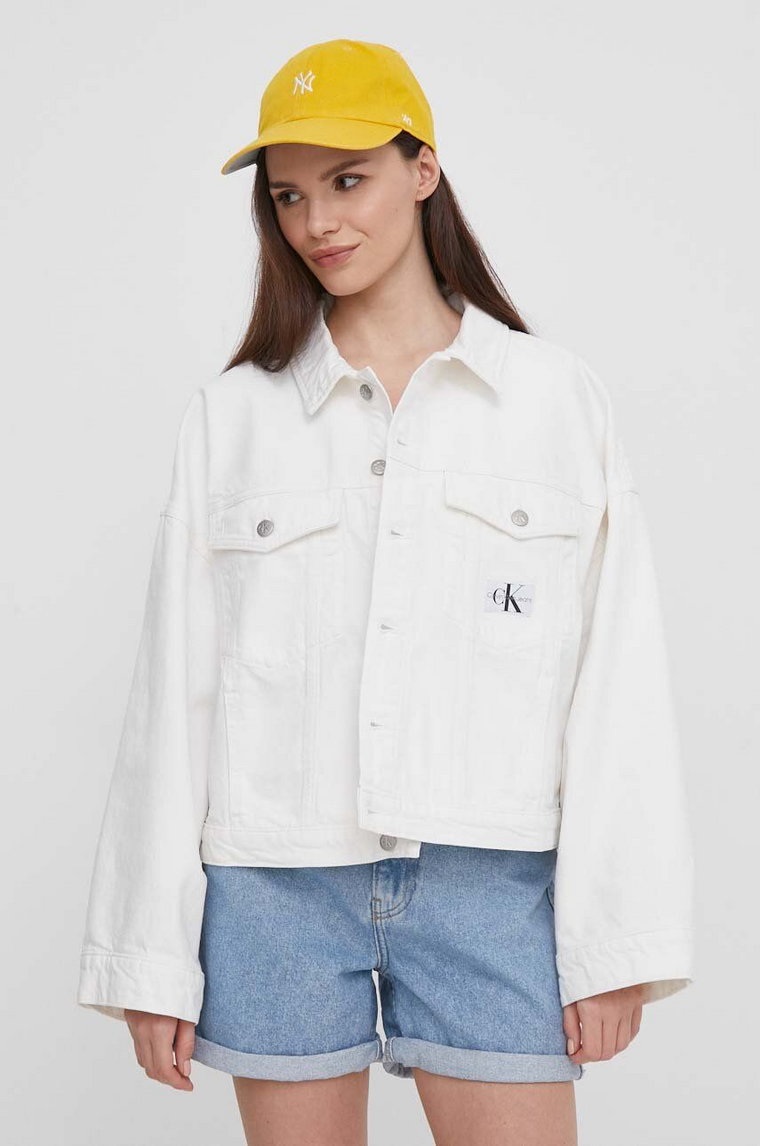 Calvin Klein Jeans kurtka jeansowa damska kolor beżowy przejściowa oversize J20J223430