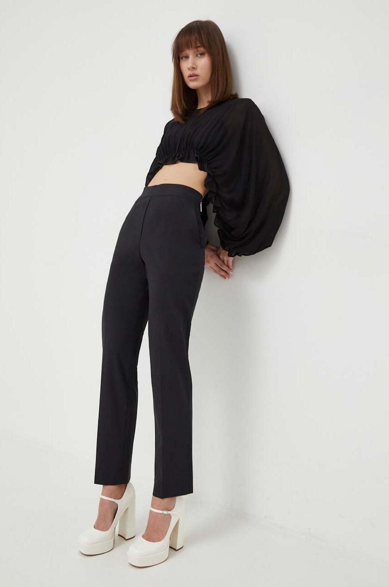 MSGM spodnie wełniane kolor czarny proste high waist