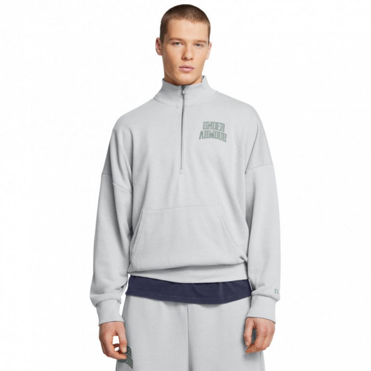 Męska bluza dresowa nierozpinana bez kaptura Under Armour UA Icon Hwt Terry Os 1/2 Zip - szara