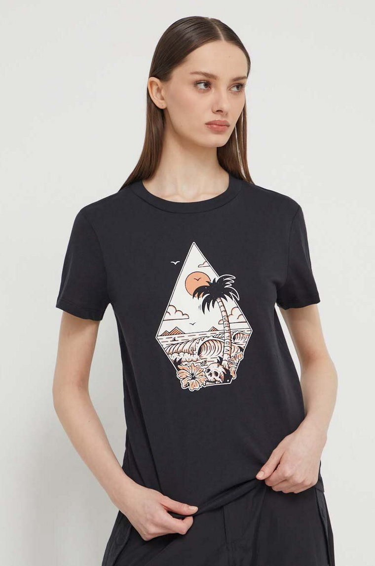 Volcom t-shirt bawełniany damski kolor czarny