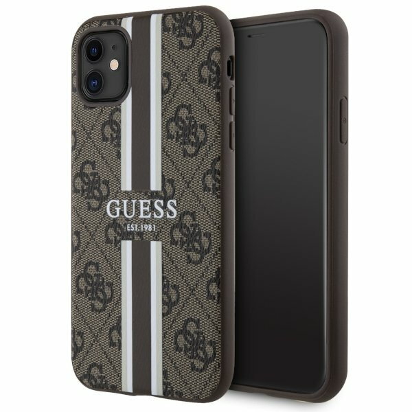 Guess GUHMN61P4RPSW iPhone 11 / Xr brązowy/brown hardcase 4G Printed Stripes MagSafe