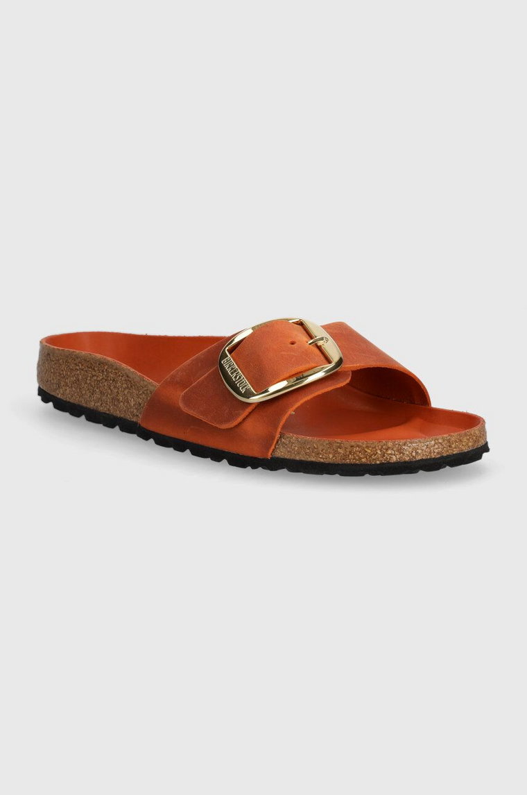 Birkenstock klapki nubukowe Madrid Big Buckle kolor pomarańczowy 1026632