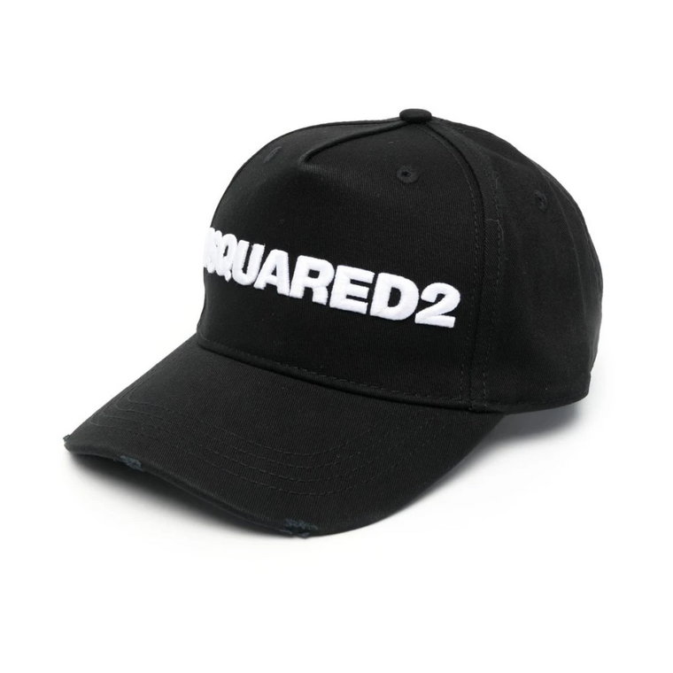 Czarne zniszczone hafty na czapkach Dsquared2