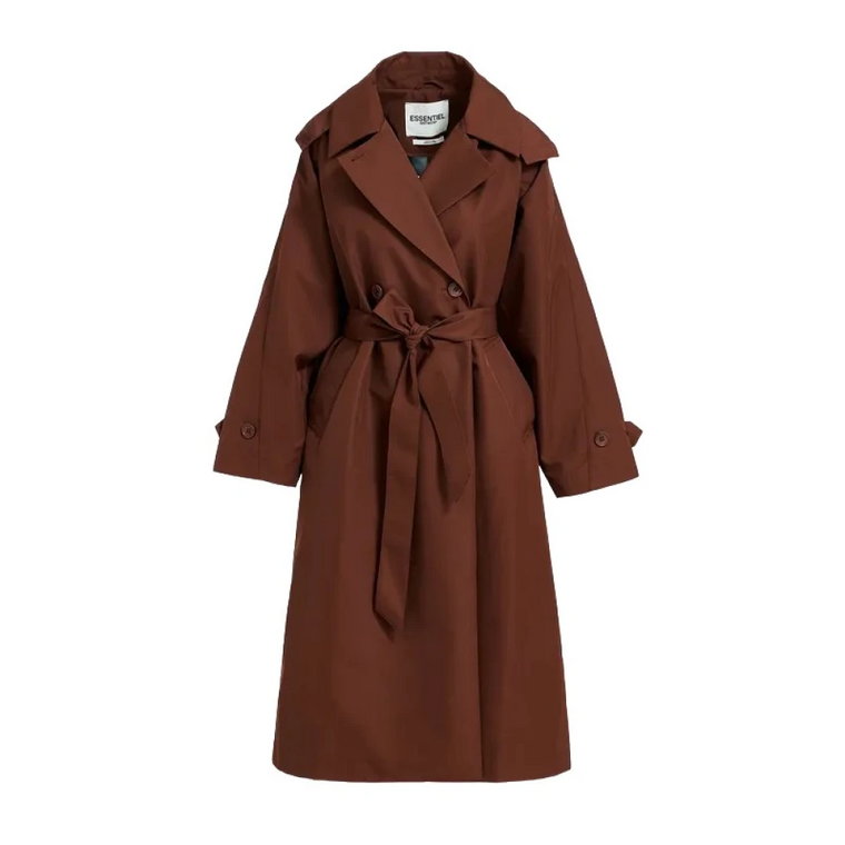 Brązowy Oversize Trenchcoat z Odpinanym Kapturem Essentiel Antwerp