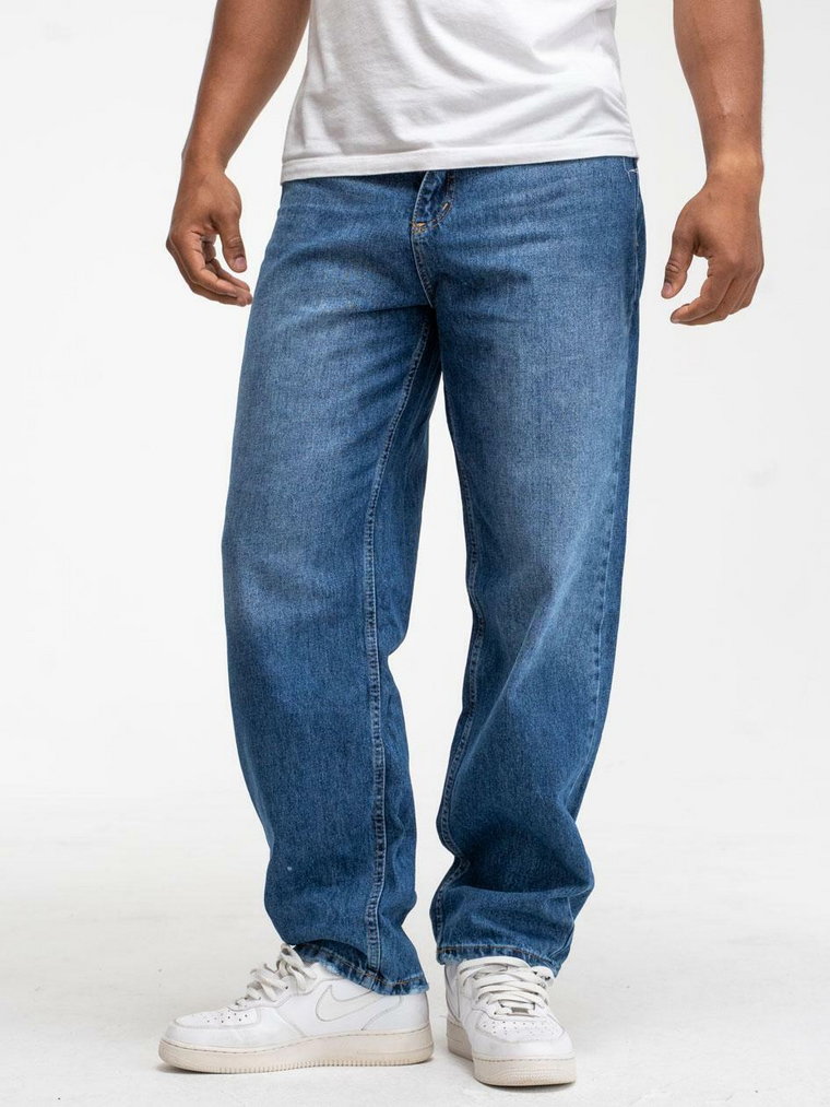 Szerokie Spodnie Jeansowe Baggy Męskie Niebieskie i8 Denim Ragged Leg