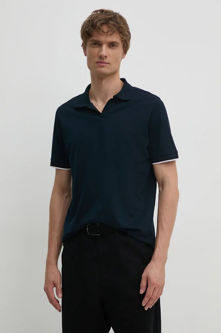 Karl Lagerfeld polo bawełniane kolor granatowy gładki 542205.745010