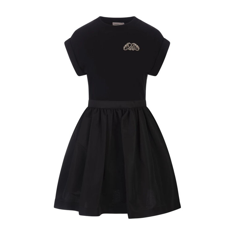Czarna Hybrydowa Mini Sukienka z Logo Foki Alexander McQueen