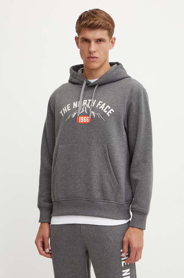 The North Face bluza Hoodie Varsity Graphic męska kolor szary z kapturem z nadrukiem NF0A89DJDYY1