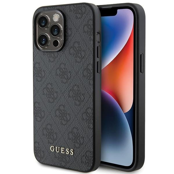 Guess GUHCP15XG4GFGR iPhone 15 Pro Max 6.7" szary/grey hard case 4G Metal Gold Logo