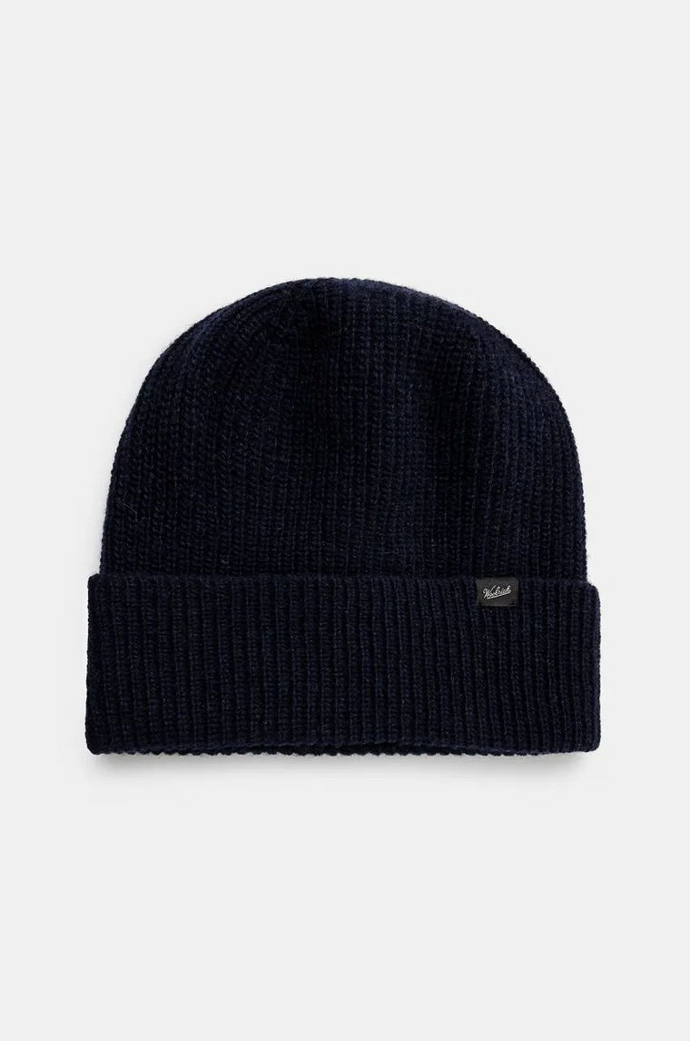 Woolrich czapka wełniana Knitted Ribbed Beanie kolor granatowy wełniana CFWOAC0331MRUF0659