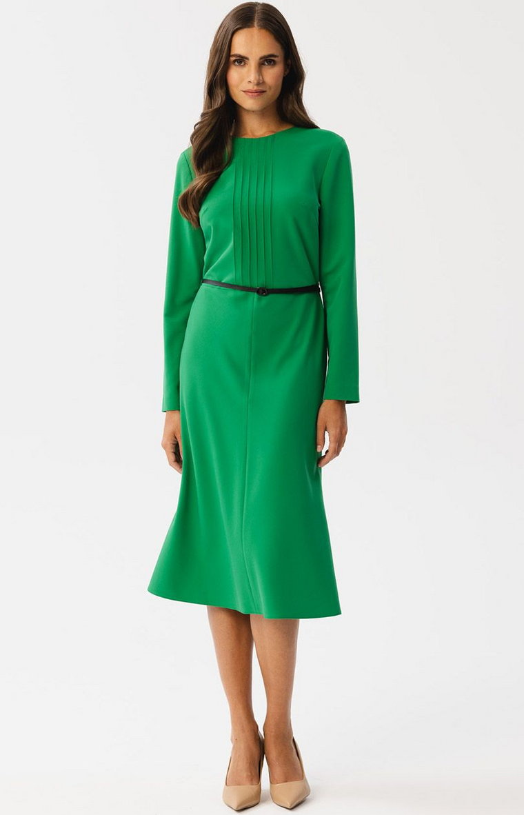 Sukienka z przeszyciami na dekolcie w soczystej zieleni S347, Kolor zielony, Rozmiar L, Stylove