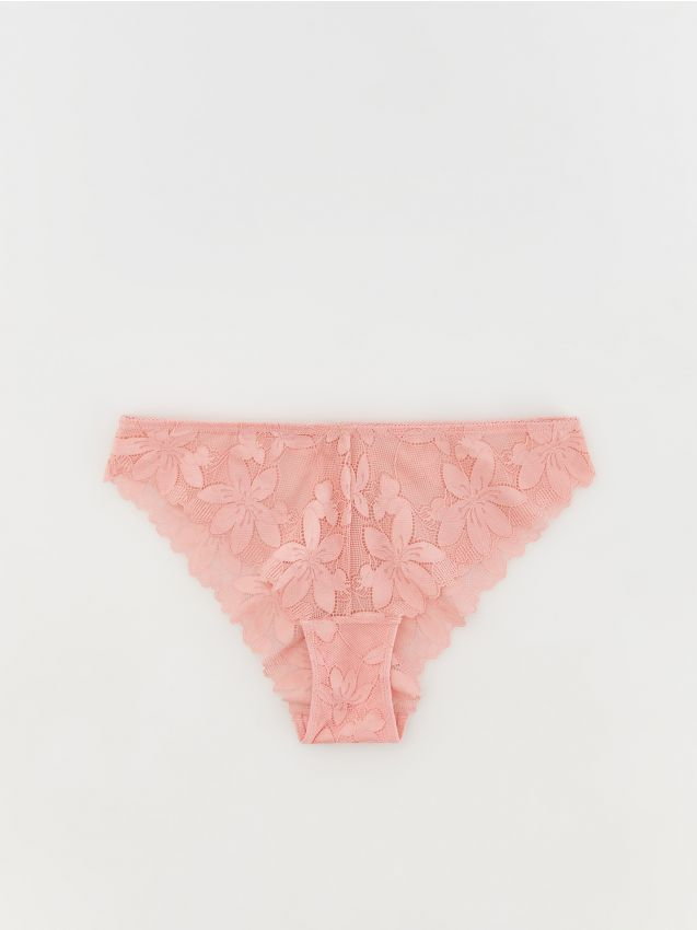 Reserved - Koronkowe majtki bikini - brzoskwiniowy