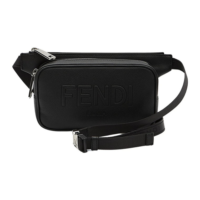 Czarna torba na pas z kornetki skóry z tłoczonym logo Fendi