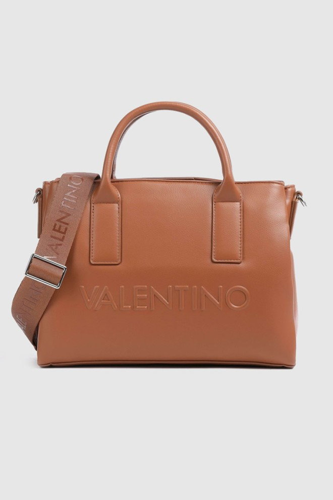 VALENTINO Brązowa torba z tłoczonym logo holiday re shopping