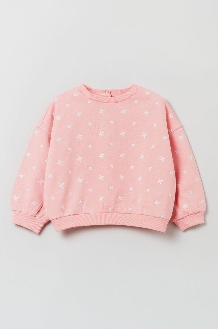 OVS bluza bawełniana niemowlęca kolor różowy wzorzysta