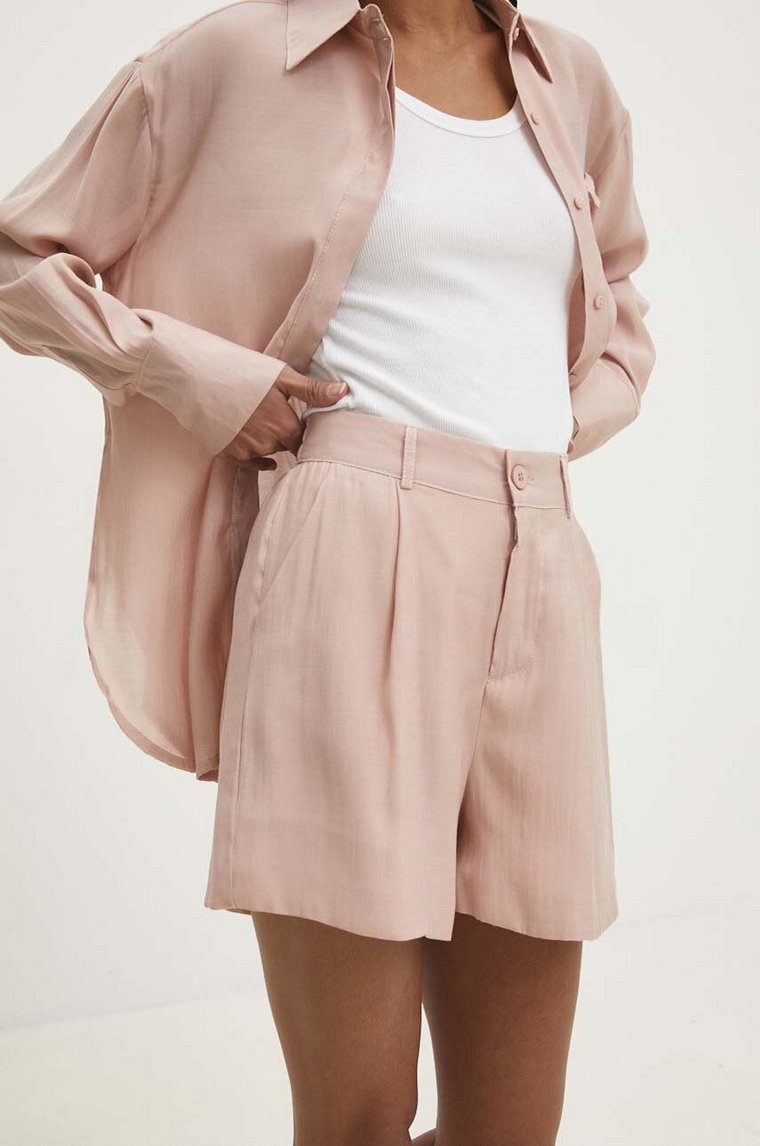 Answear Lab szorty damskie kolor różowy gładkie high waist