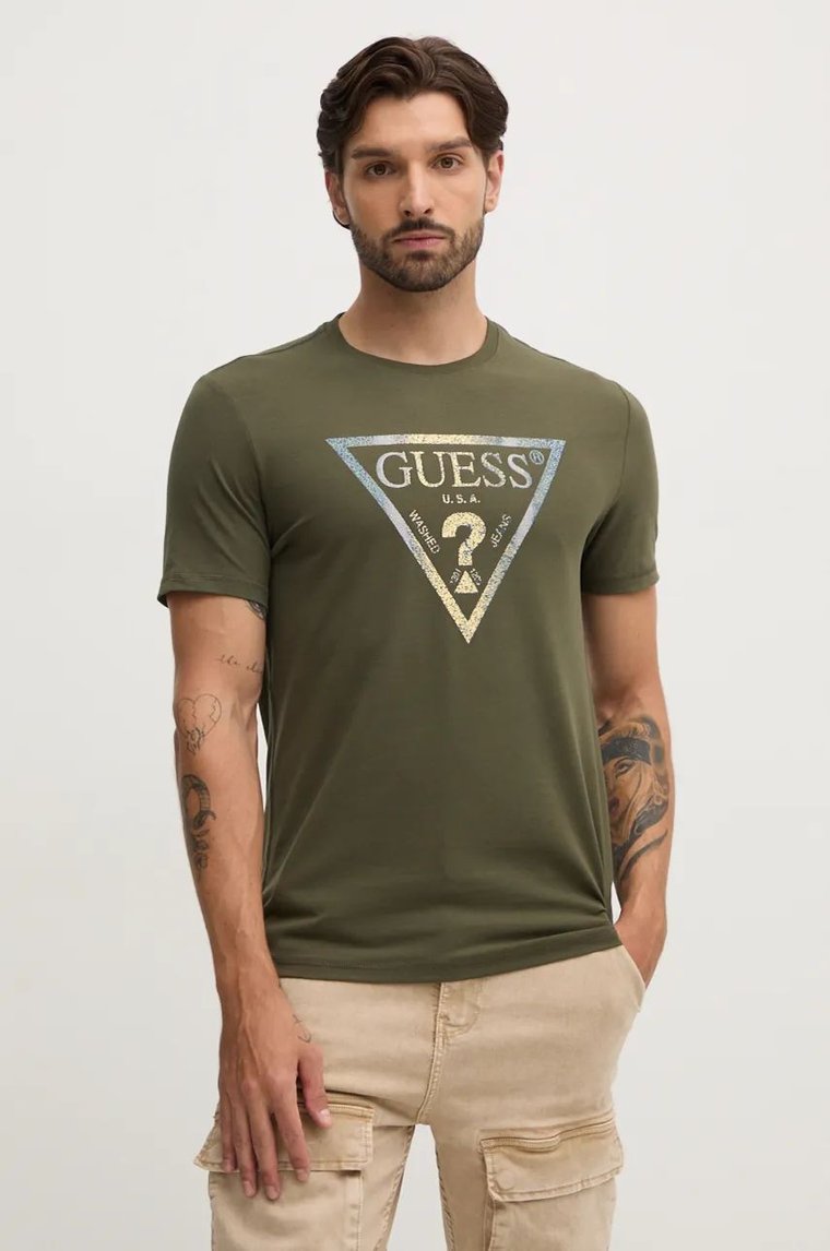 Guess t-shirt męski kolor zielony z nadrukiem M4BI35.J1314