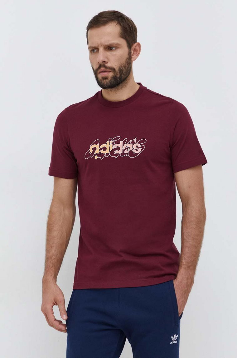 adidas t-shirt bawełniany męski kolor bordowy z nadrukiem IM8317