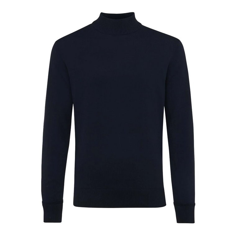 Ciemnoniebieski Sweter z Wysokim Kołnierzem - Materiał Cool-Dry Genti