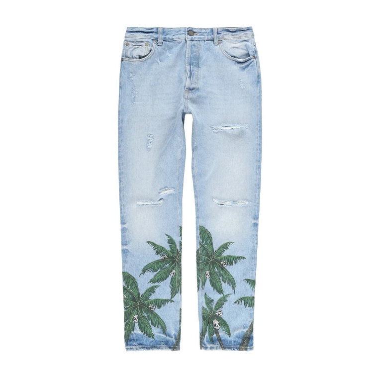 Slim-Fit Palm Tree Print Jeans Palm Angels