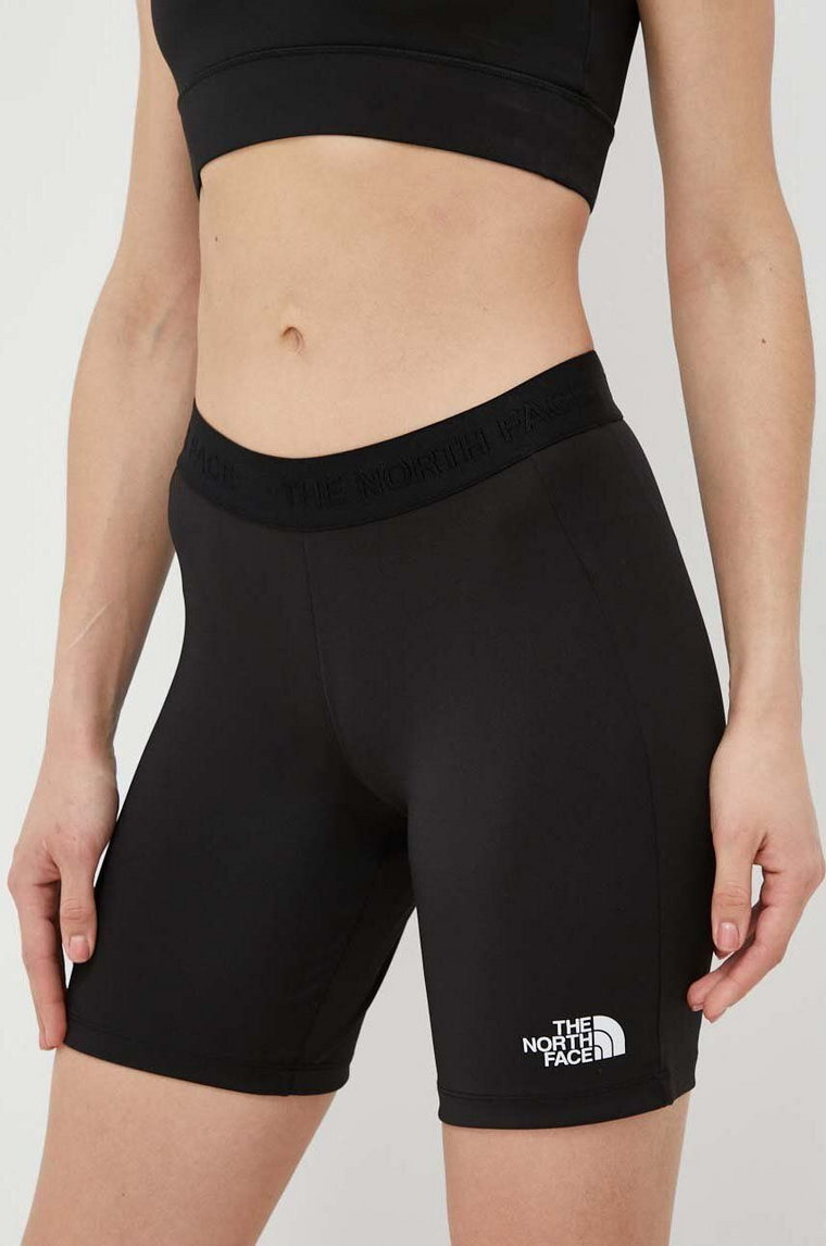 The North Face szorty sportowe Mountain Athletics damskie kolor czarny z nadrukiem high waist