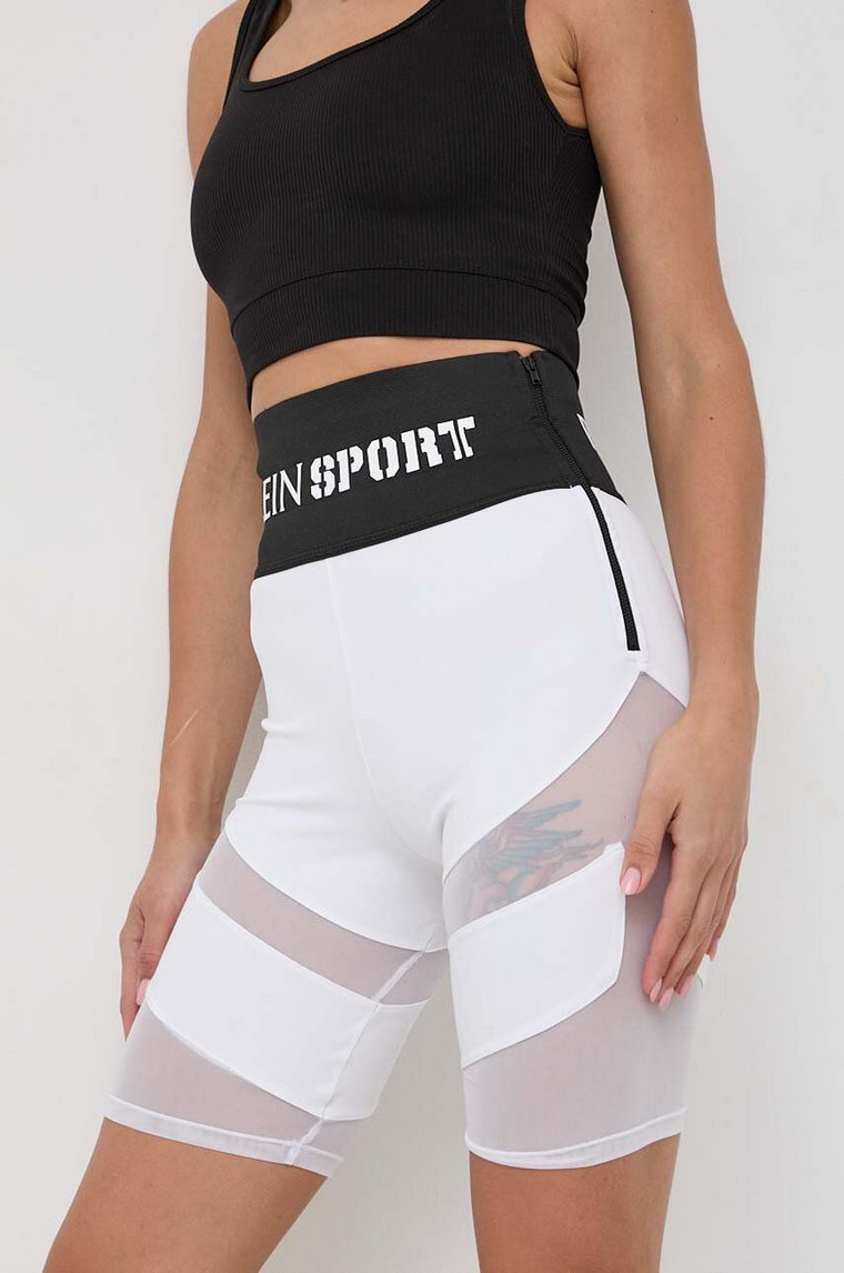 PLEIN SPORT szorty damskie kolor biały gładkie high waist