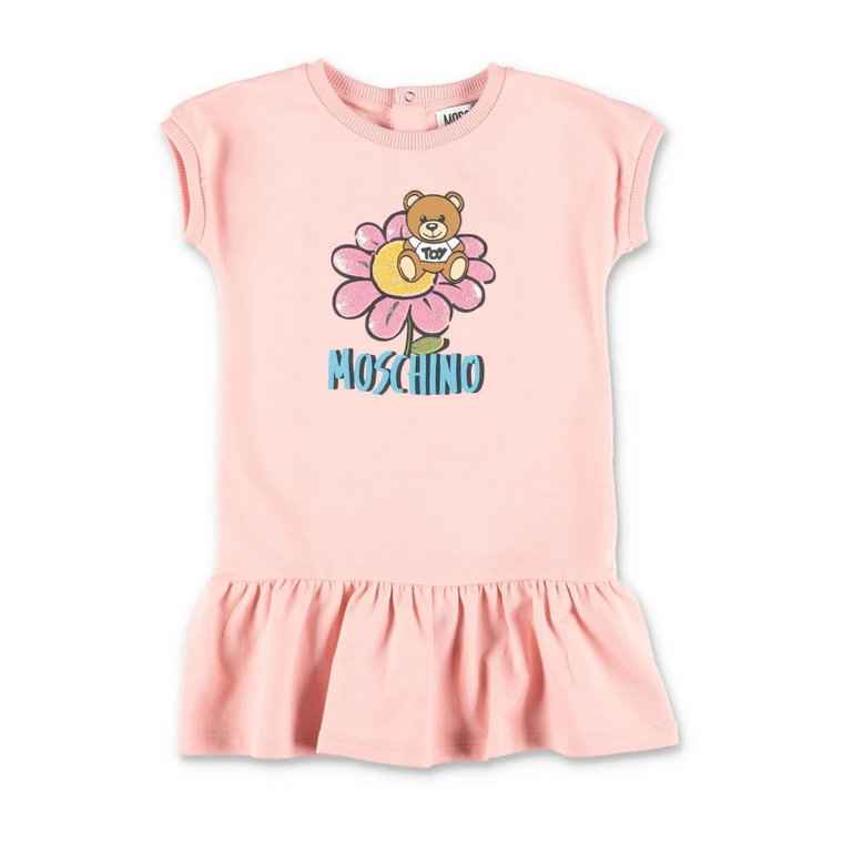 Teddy Bear Różowa Bawełniana Sukienka T-Shirt Moschino