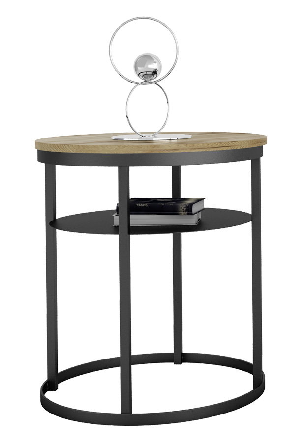 Loftowy stolik kawowy z półką dąb artisan + czarny - Gorbi 4X