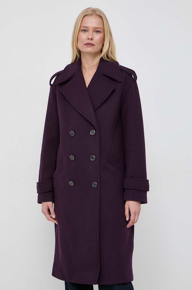 Morgan płaszcz z domieszką wełny kolor fioletowy przejściowy dwurzędowy