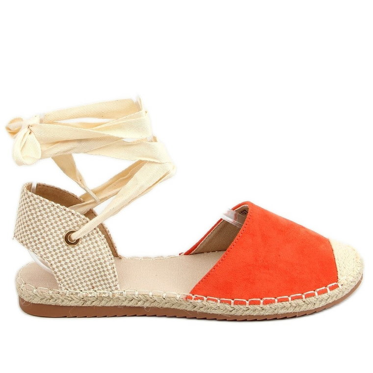 Espadryle wiązane na kostkę pomarańczowe H-107 Orange beżowy